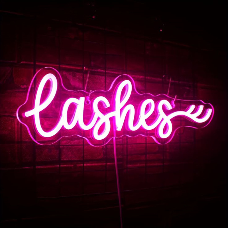 Beauty And Makeup Studio - Panneau néon LED rose pour cils,